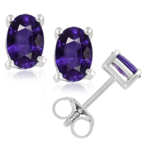 1 1/5ct Oval Genuine Amethyst Studs 14K White Gold