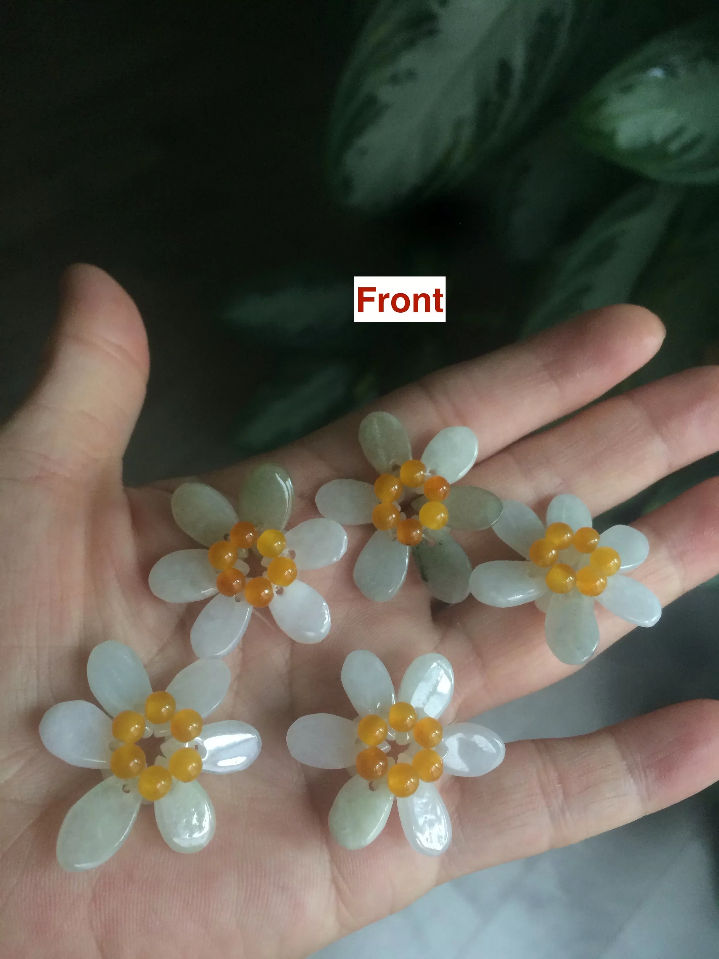 100% natural green/white type A jadeite jade bead flowers (DIY fun for pendant/necklace/hairpin/bracelet) AB