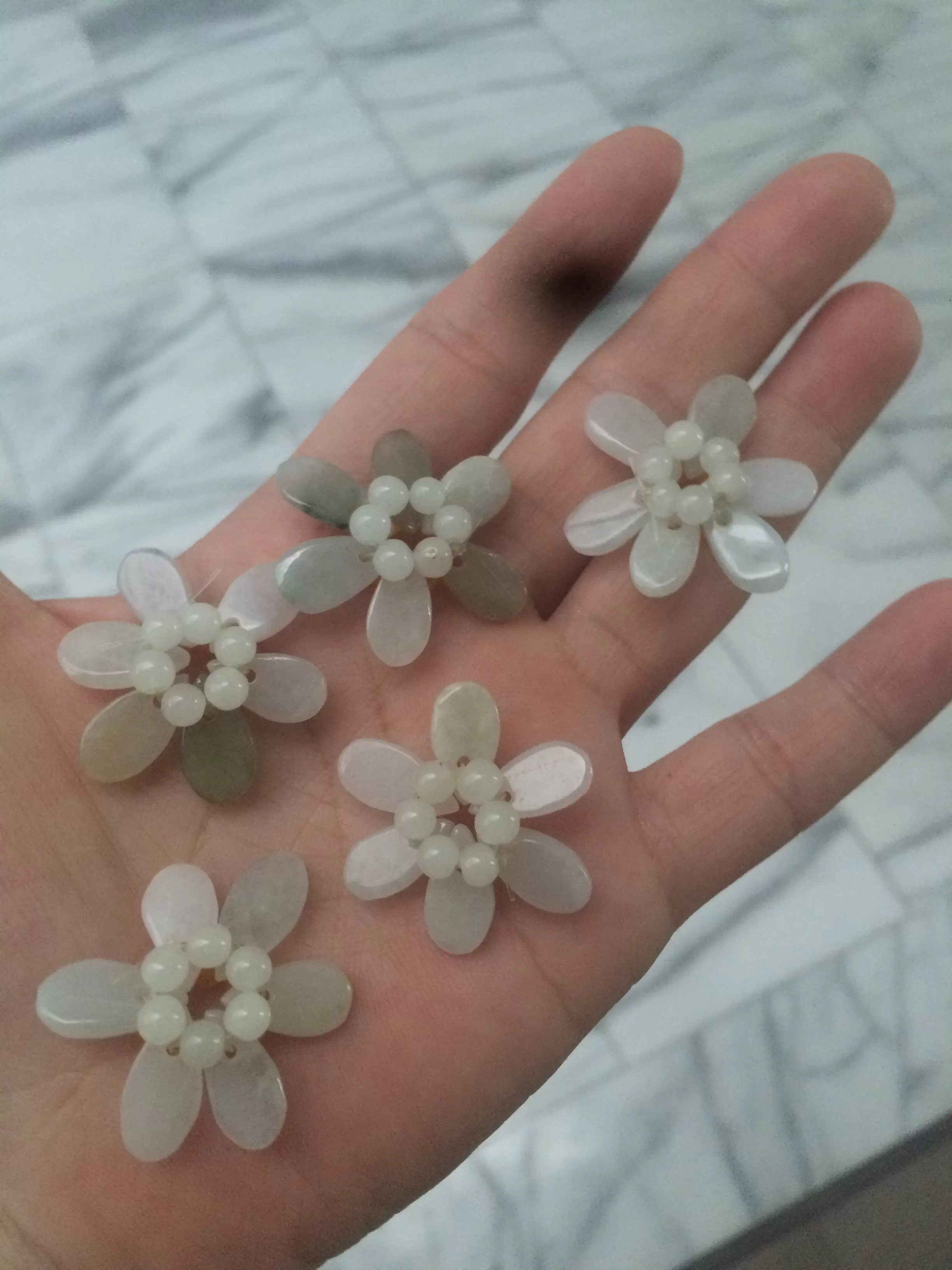 100% natural green/white type A jadeite jade bead flowers (DIY fun for pendant/necklace/hairpin/bracelet) AB