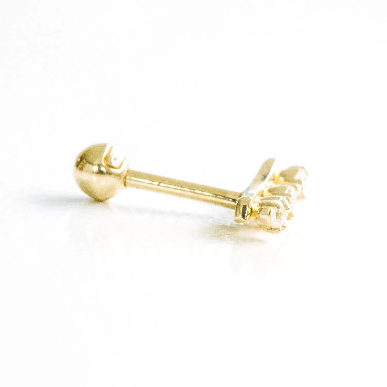 14k Gold Cubic Bar Pendant Barbell Ear Stud Piercing