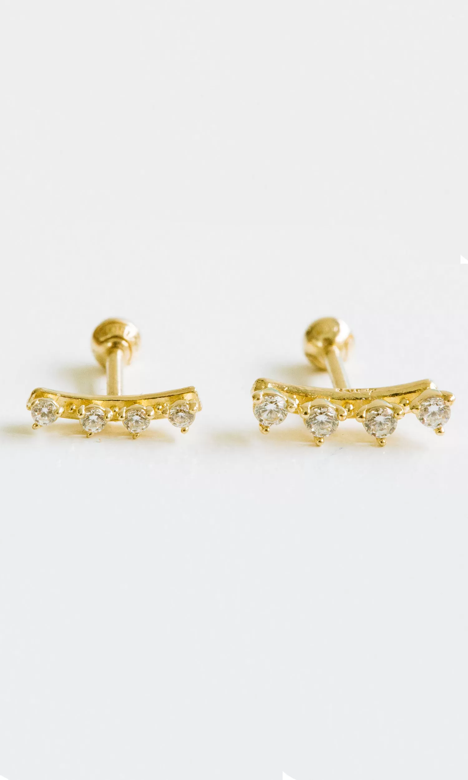 14k Gold Cubic Bar Pendant Barbell Ear Stud Piercing