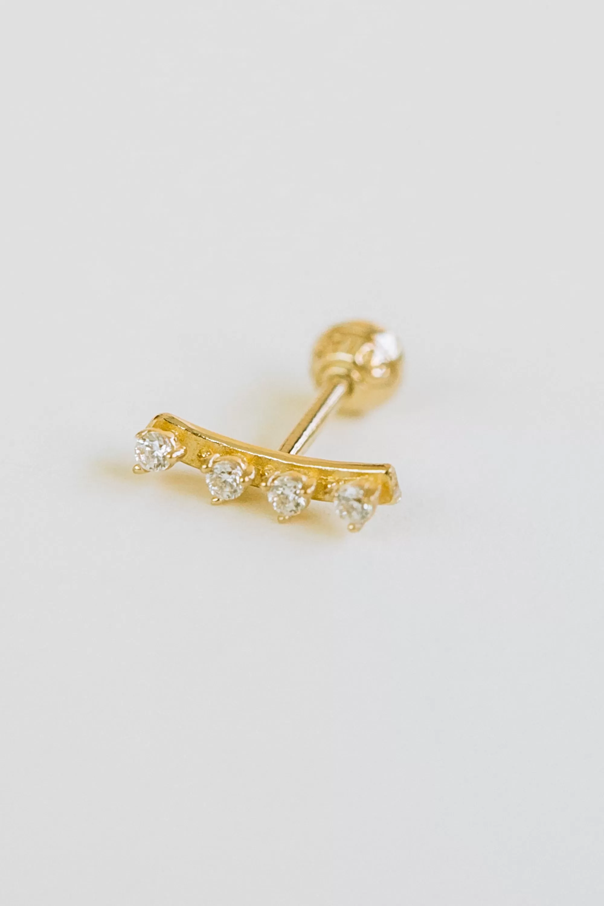 14k Gold Cubic Bar Pendant Barbell Ear Stud Piercing