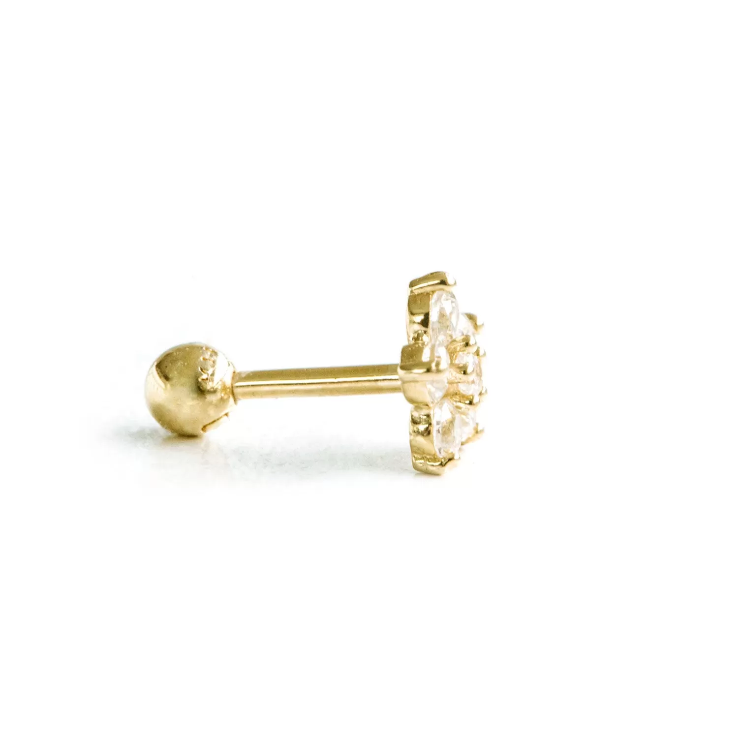 14k Gold Cubic Flower Pendant Barbell Ear Stud Earring Piercing