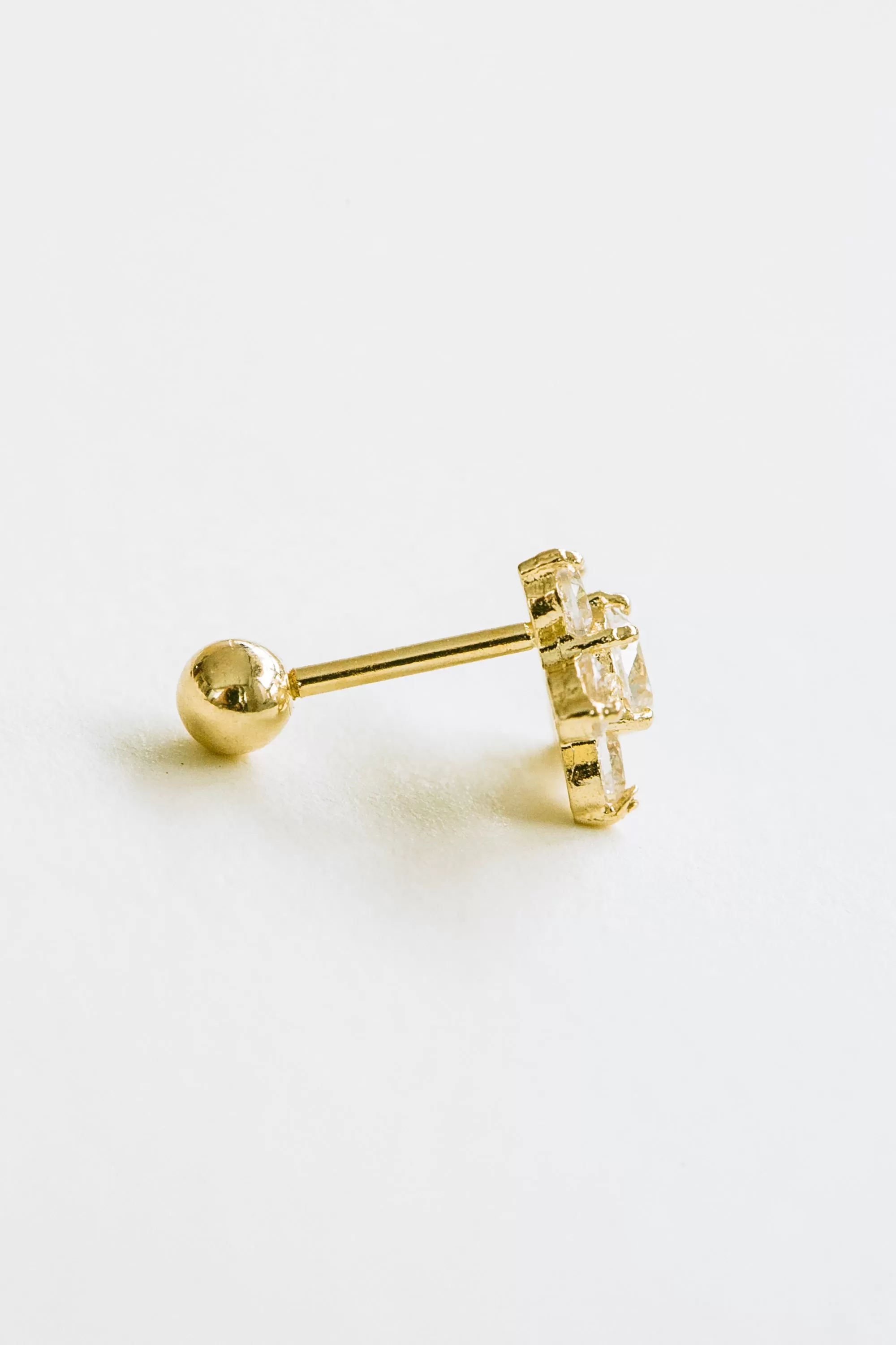 14k Gold Cubic Flower Pendant Barbell Ear Stud Piercing