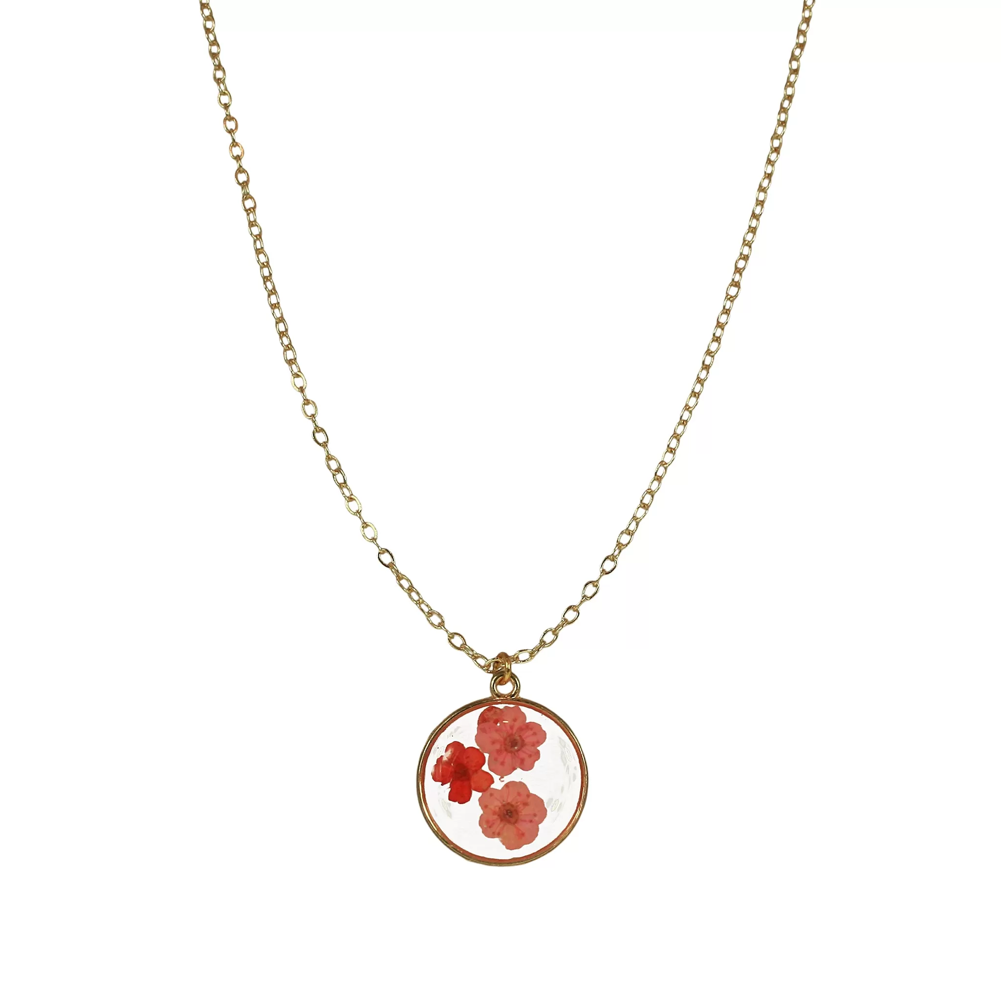 14k Gold Filled Pressed Flower Pendant Necklace