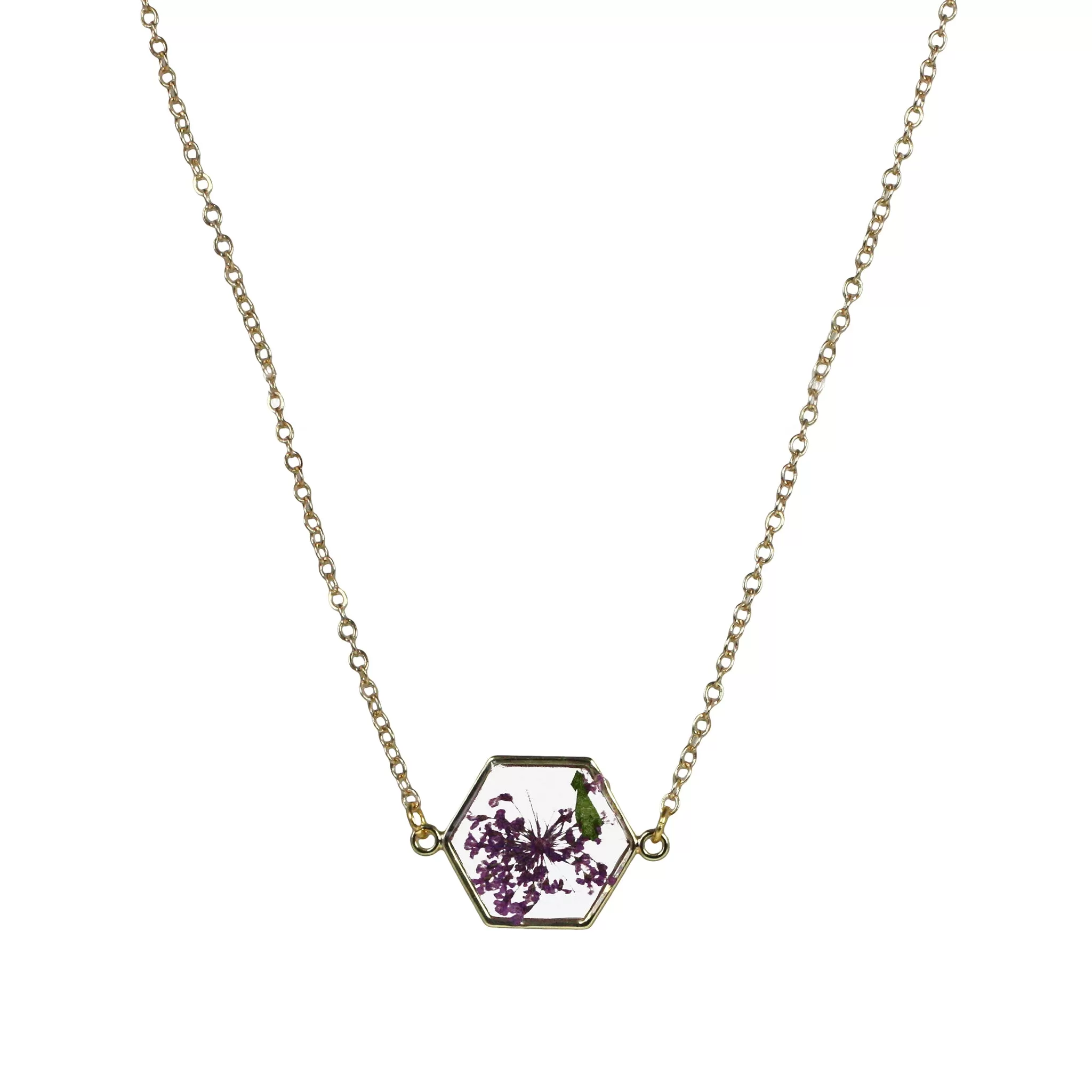 14k Gold Filled Pressed Flower Pendant Necklace