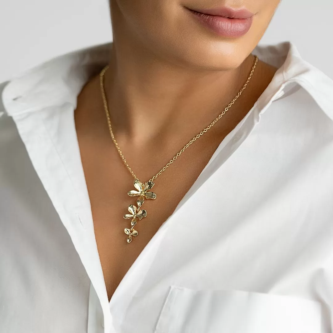 14K Gold Plated 3-Petal Necklace