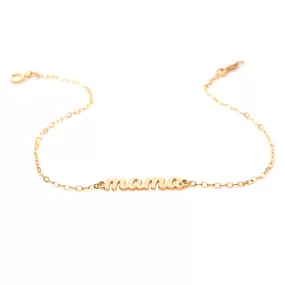 14k Gold Script mama Nameplate Chain Bracelet