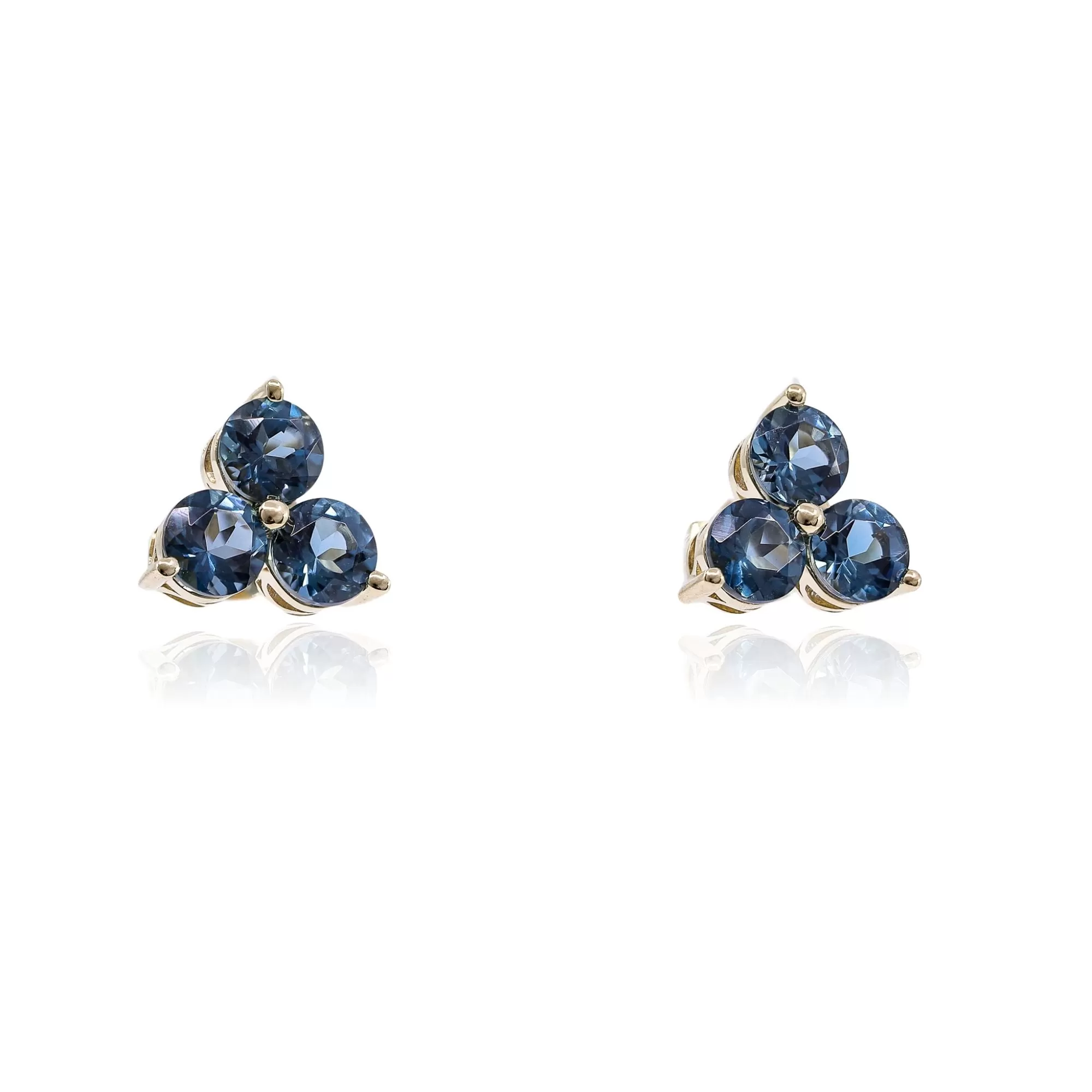 14K YELLOW GOLD LONDON BLUE TOPAZ FLOWER STUD EARRINGS