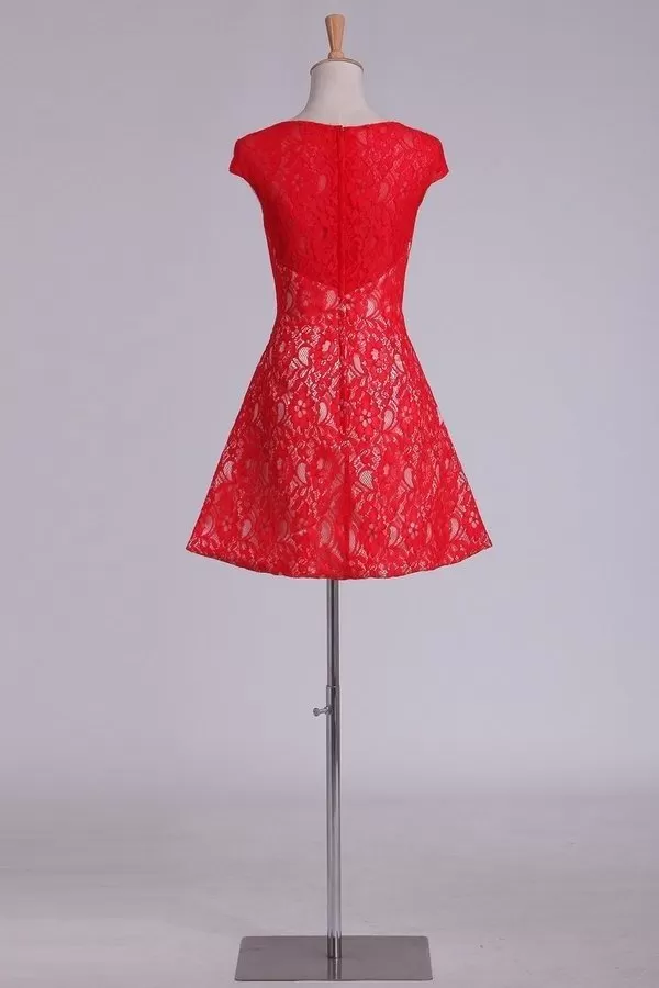 2024 Lace Bateau Homecoming Dress A Line Red P3BA63P1