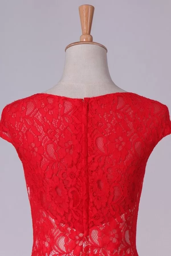 2024 Lace Bateau Homecoming Dress A Line Red P3BA63P1