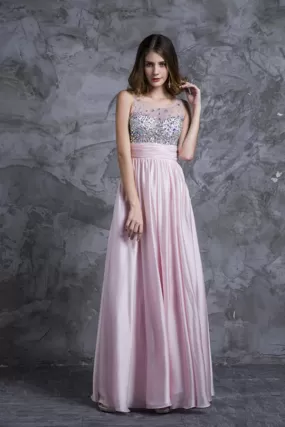 2024 Sexy Prom Dresses Scoop Neckline Princess Floor Length Chiffon P5EKRRD9