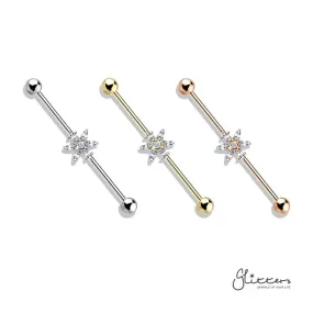 316L Surgical Steel Industrial Barbells with 6 Princess Cut CZ Petal Flower