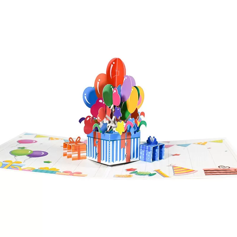 3D Birthday Pop-Up Congratulation Greeting Card - Colorful Balloon Box - Handmade Thinking of You, Happy Birthday Congrats, & Thank You Gift