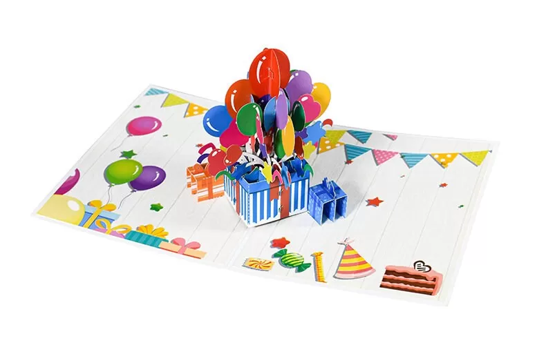 3D Birthday Pop-Up Congratulation Greeting Card - Colorful Balloon Box - Handmade Thinking of You, Happy Birthday Congrats, & Thank You Gift