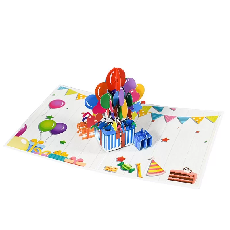 3D Birthday Pop-Up Congratulation Greeting Card - Colorful Balloon Box - Handmade Thinking of You, Happy Birthday Congrats, & Thank You Gift