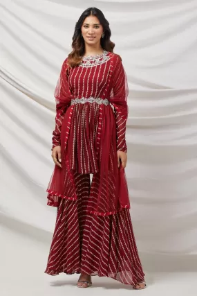 50Z880-RO Maroon Sequinned Embroidered Sharara Suit Set