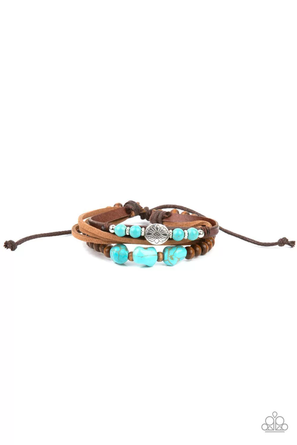 Act Natural Turquoise Blue Stone and Brown Leather Urban Sliding Knot Bracelet - Paparazzi Accessories