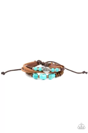 Act Natural Turquoise Blue Stone and Brown Leather Urban Sliding Knot Bracelet - Paparazzi Accessories