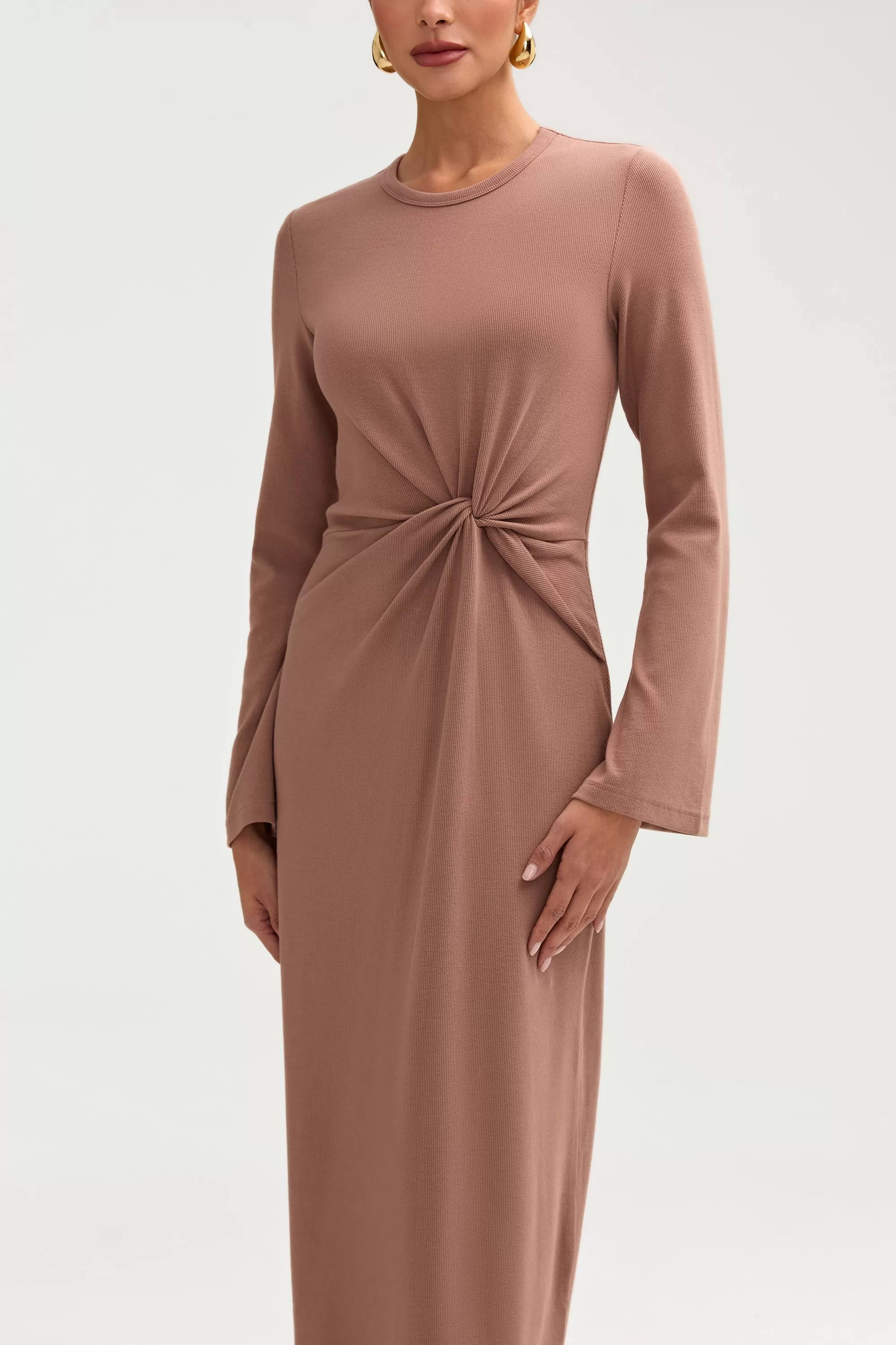 Aissia Ribbed Twist Front Maxi Dress - Brownie