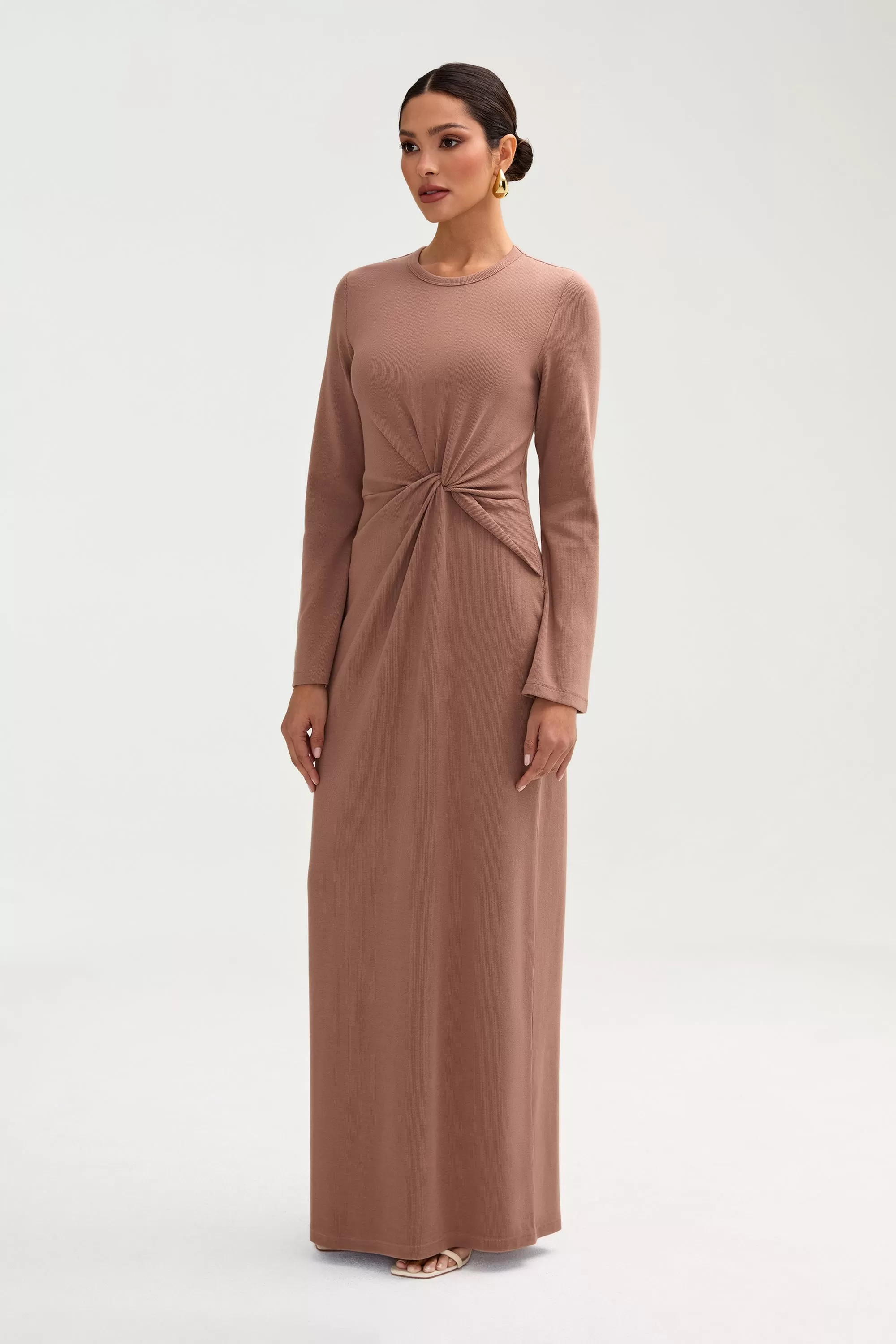 Aissia Ribbed Twist Front Maxi Dress - Brownie