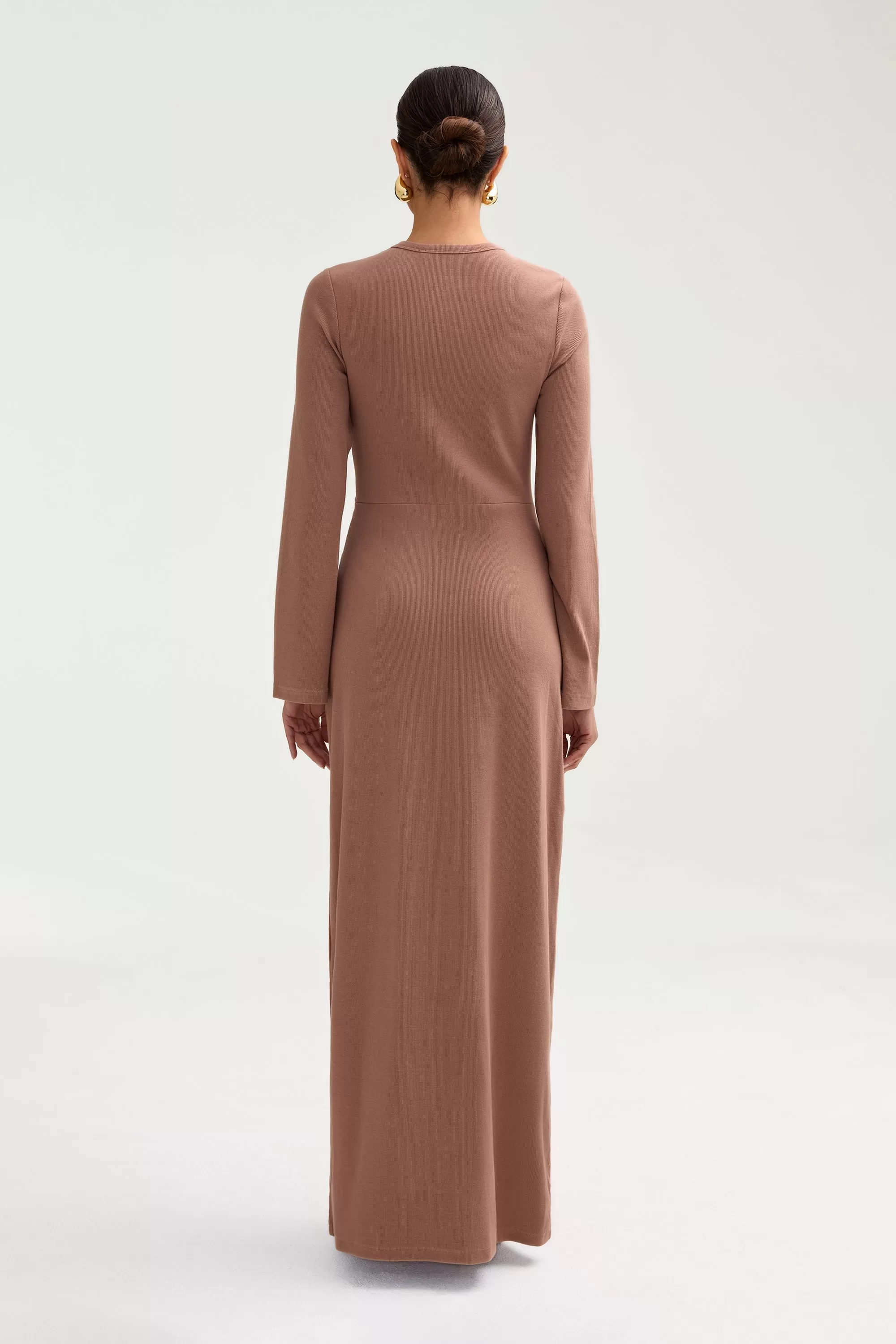 Aissia Ribbed Twist Front Maxi Dress - Brownie