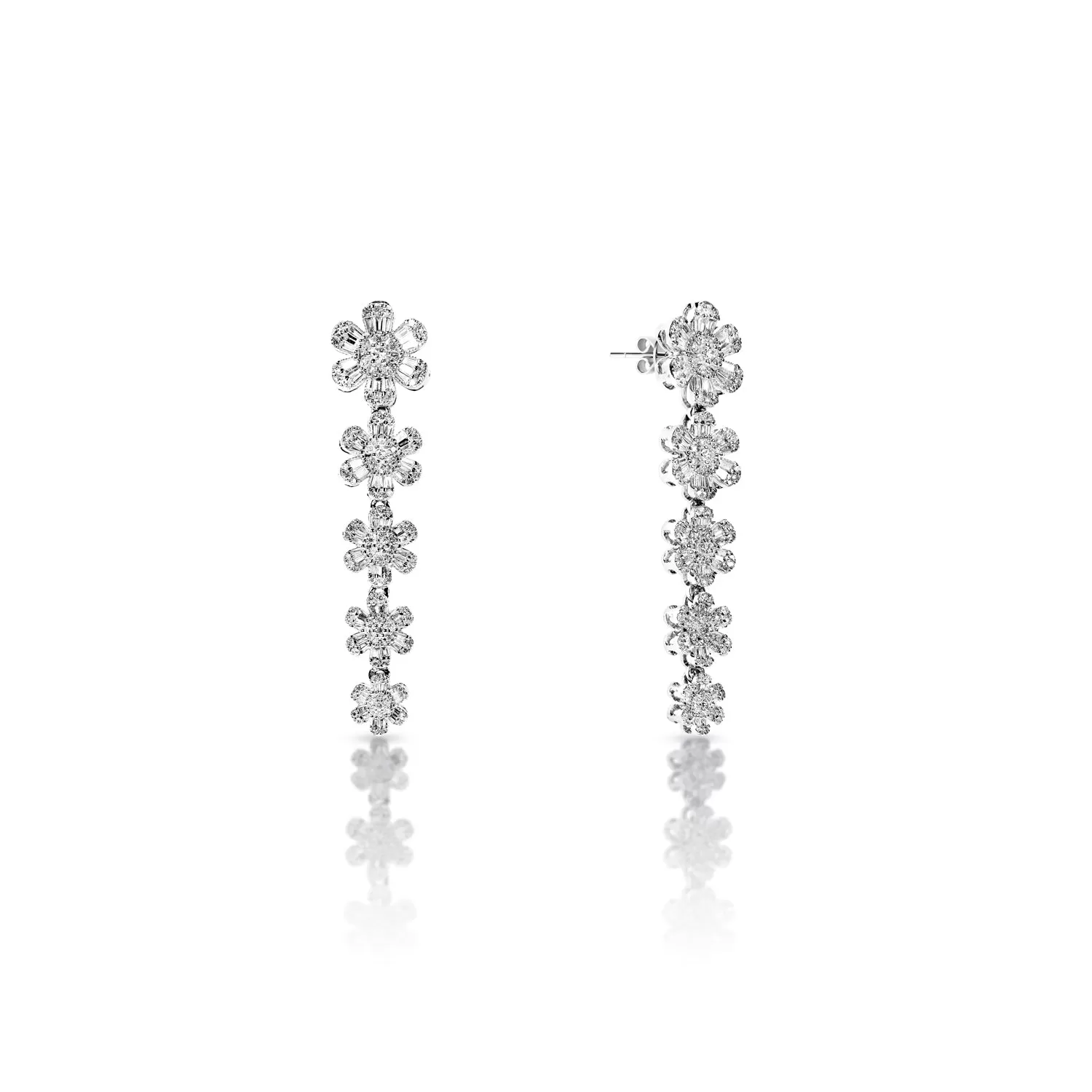 Alayah 2 Carat Combine Mix Shape Diamond Hanging Earrings in 14k White Gold