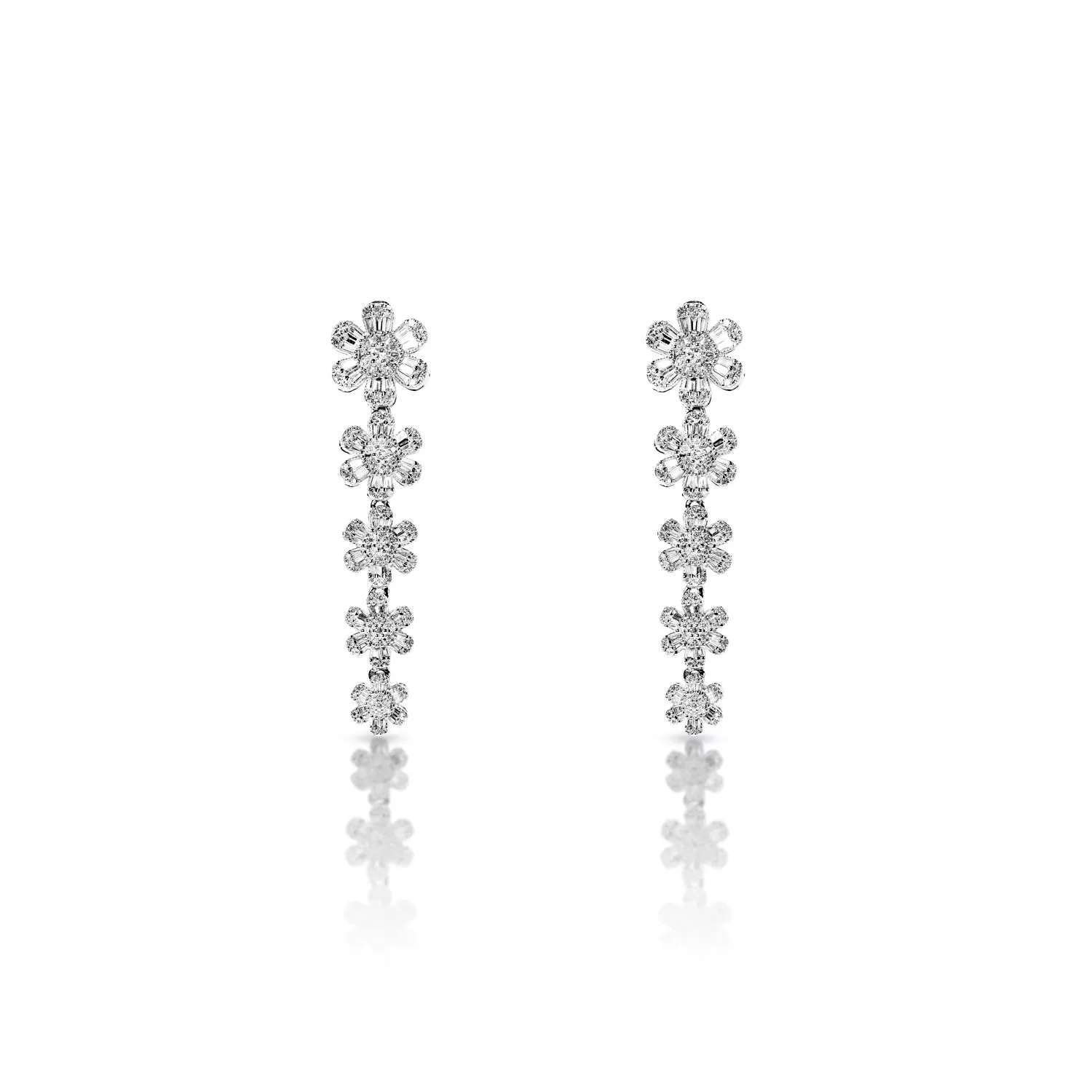 Alayah 2 Carat Combine Mix Shape Diamond Hanging Earrings in 14k White Gold