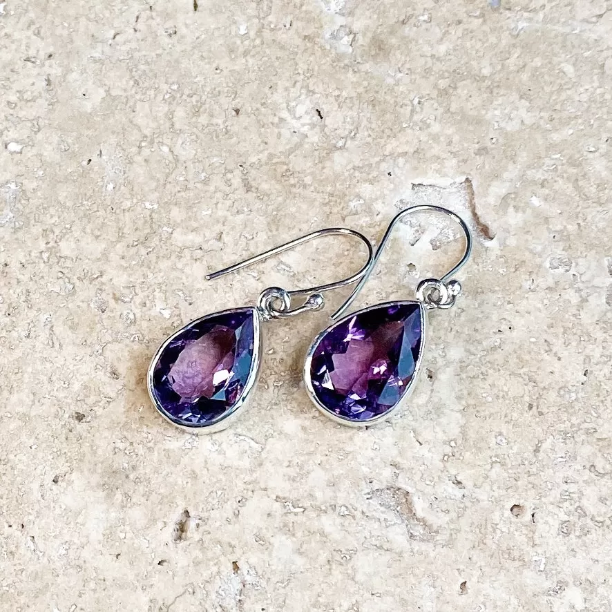 Amethyst Teardrop Gemstone Earrings - Grace