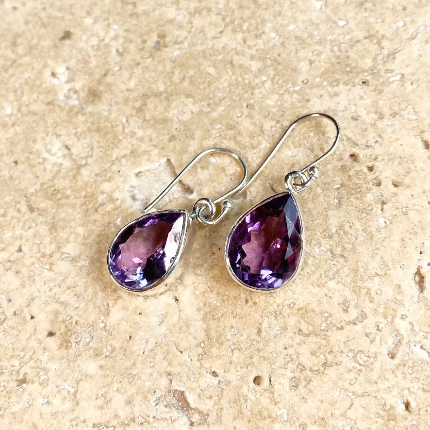 Amethyst Teardrop Gemstone Earrings - Grace