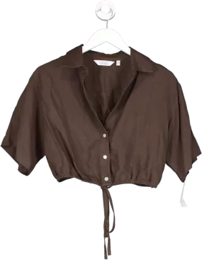 & Other Stories Buttoned Tie Detail Crop Top Brown UK 10