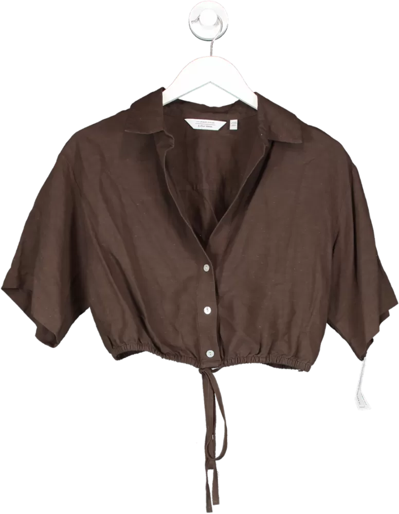 & Other Stories Buttoned Tie Detail Crop Top Brown UK 10