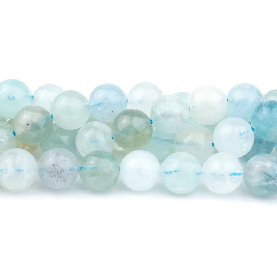 Aquamarine Multi Natural 10mm Round A Grade - 15-16 Inch