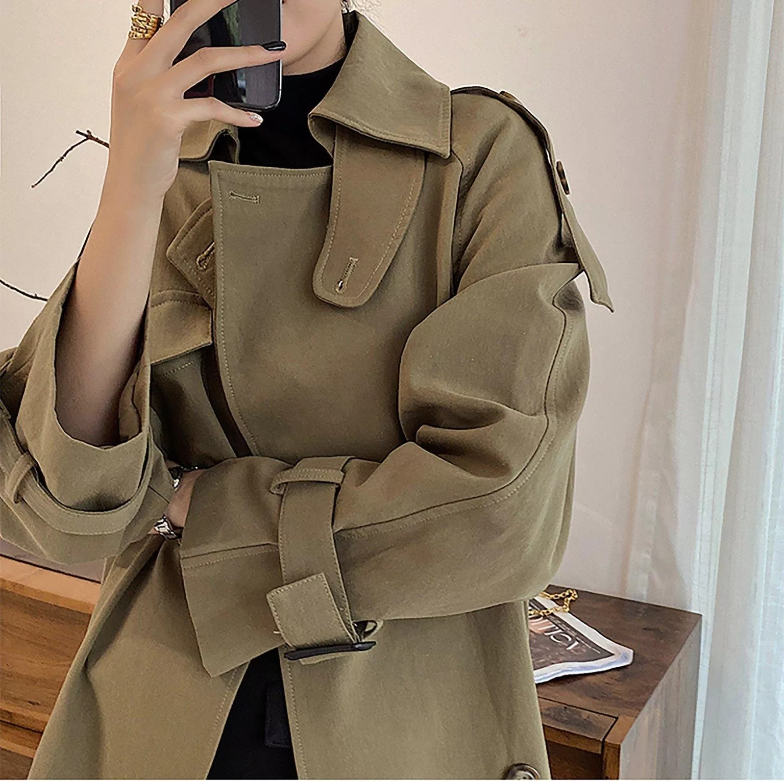 Army Green Asymmetric Trench Coat