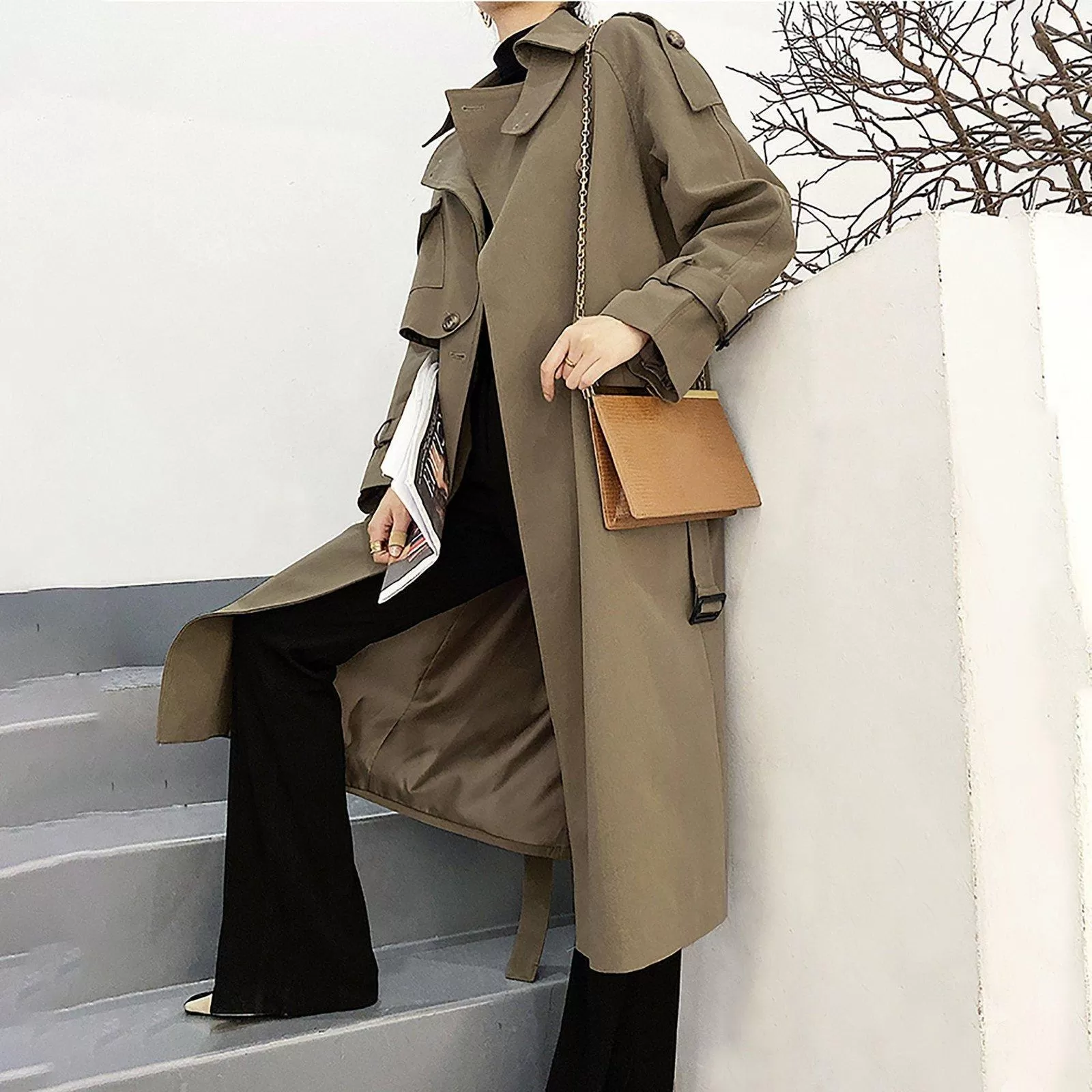 Army Green Asymmetric Trench Coat