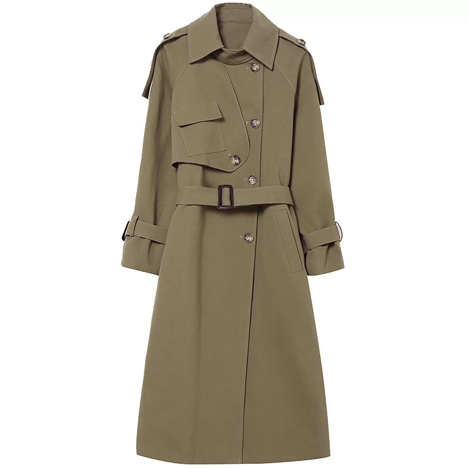 Army Green Asymmetric Trench Coat