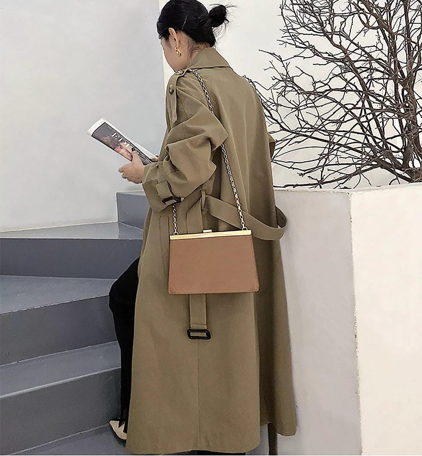 Army Green Asymmetric Trench Coat