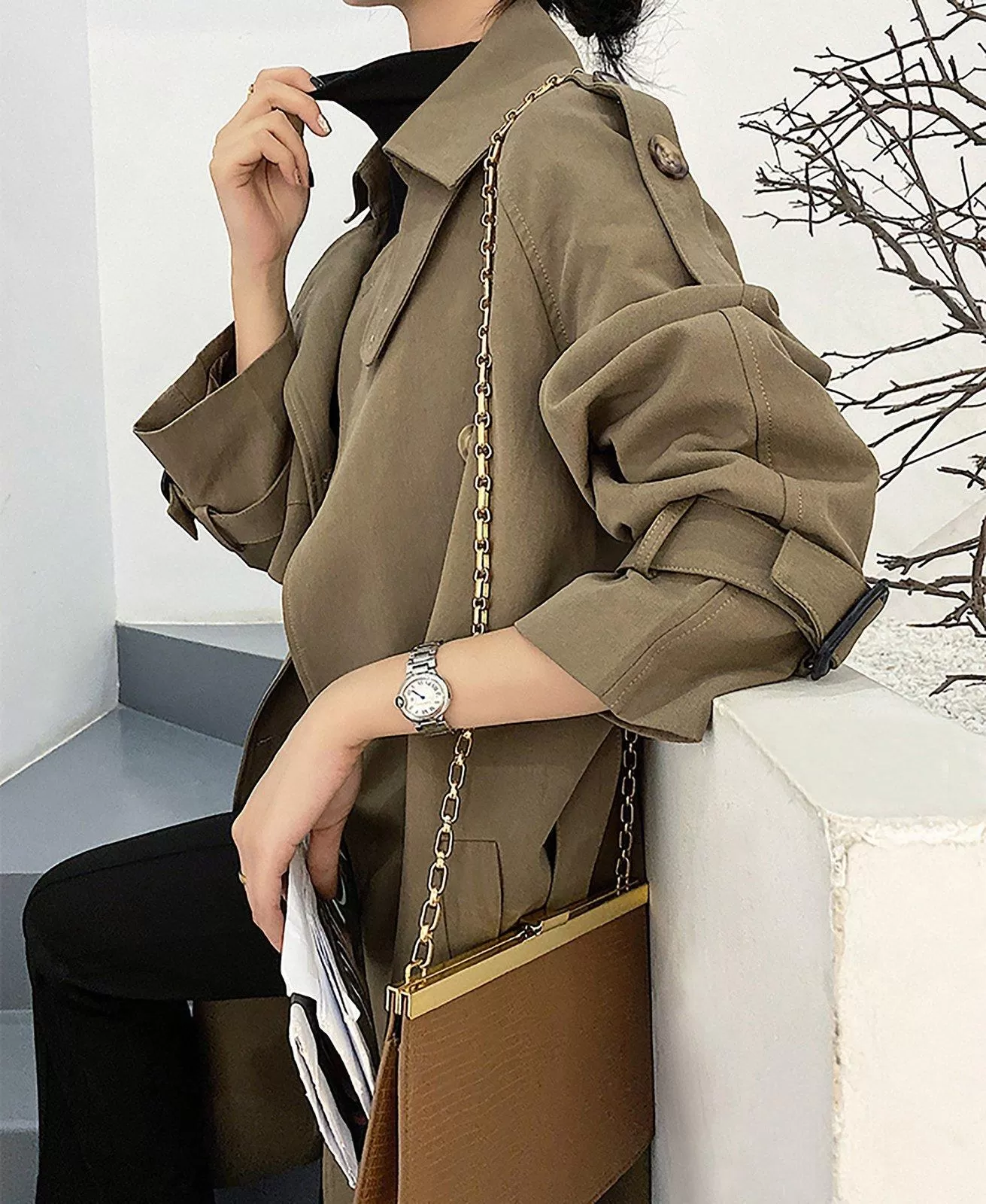 Army Green Asymmetric Trench Coat