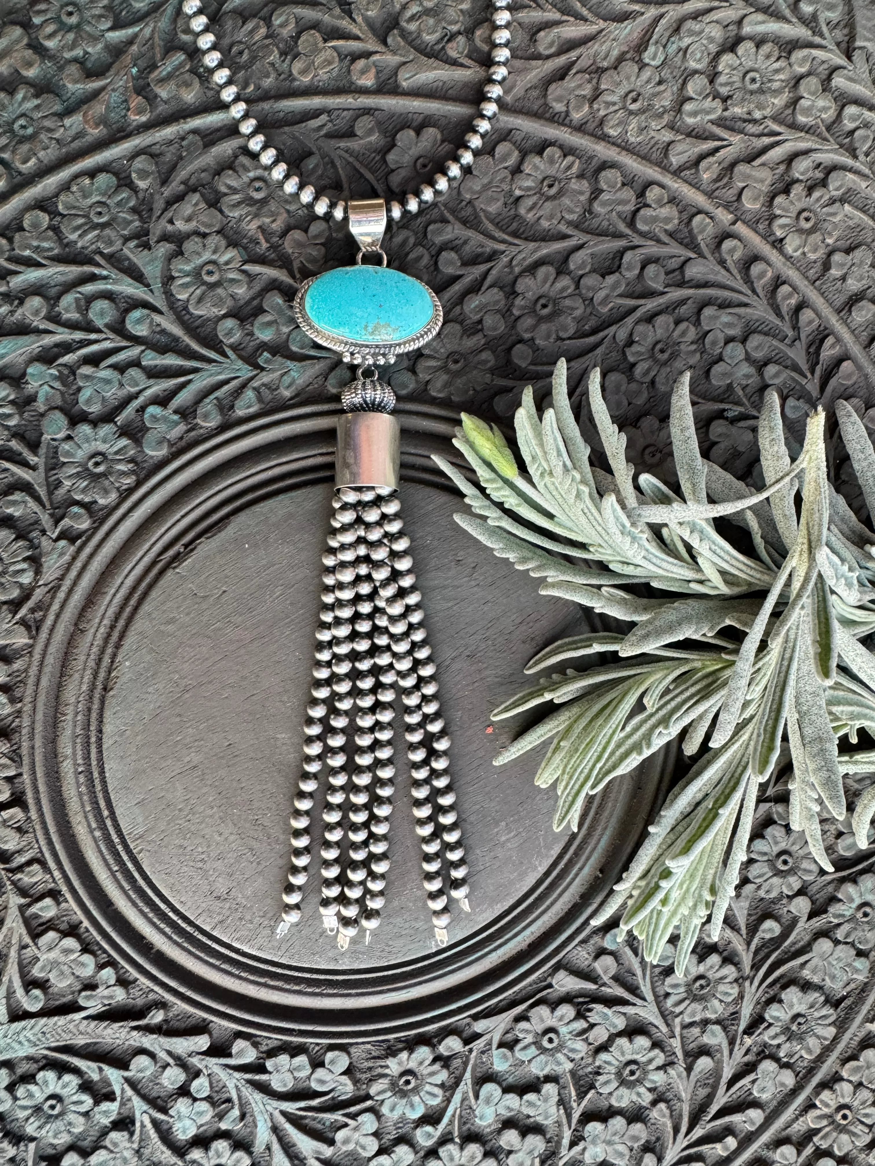 Arrey Sterling Silver Necklace with Authentic Turquoise Pendent