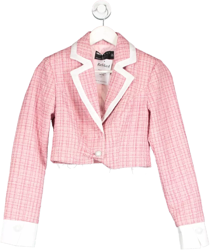 ASOS Pink Boucle Crop Blazer UK 8