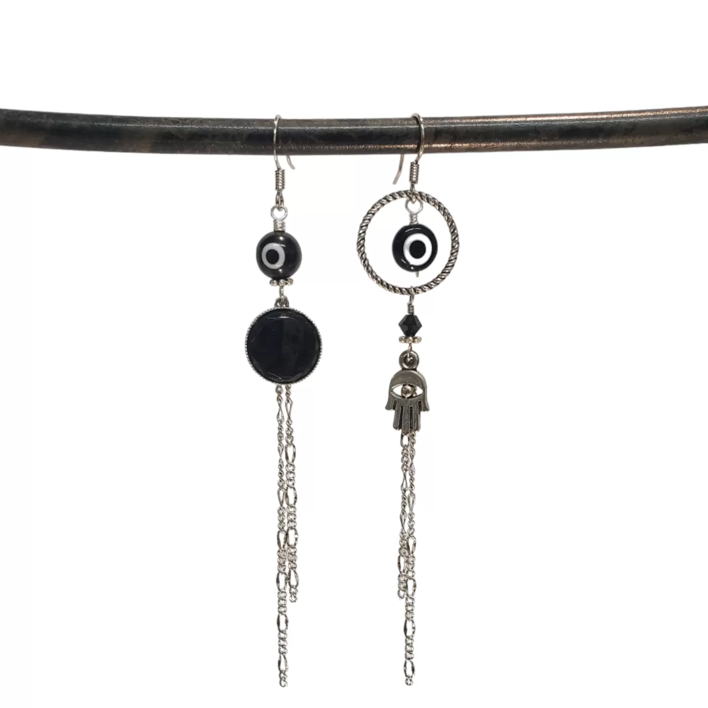 Asymmetric Evil Eye Earrings - Jet