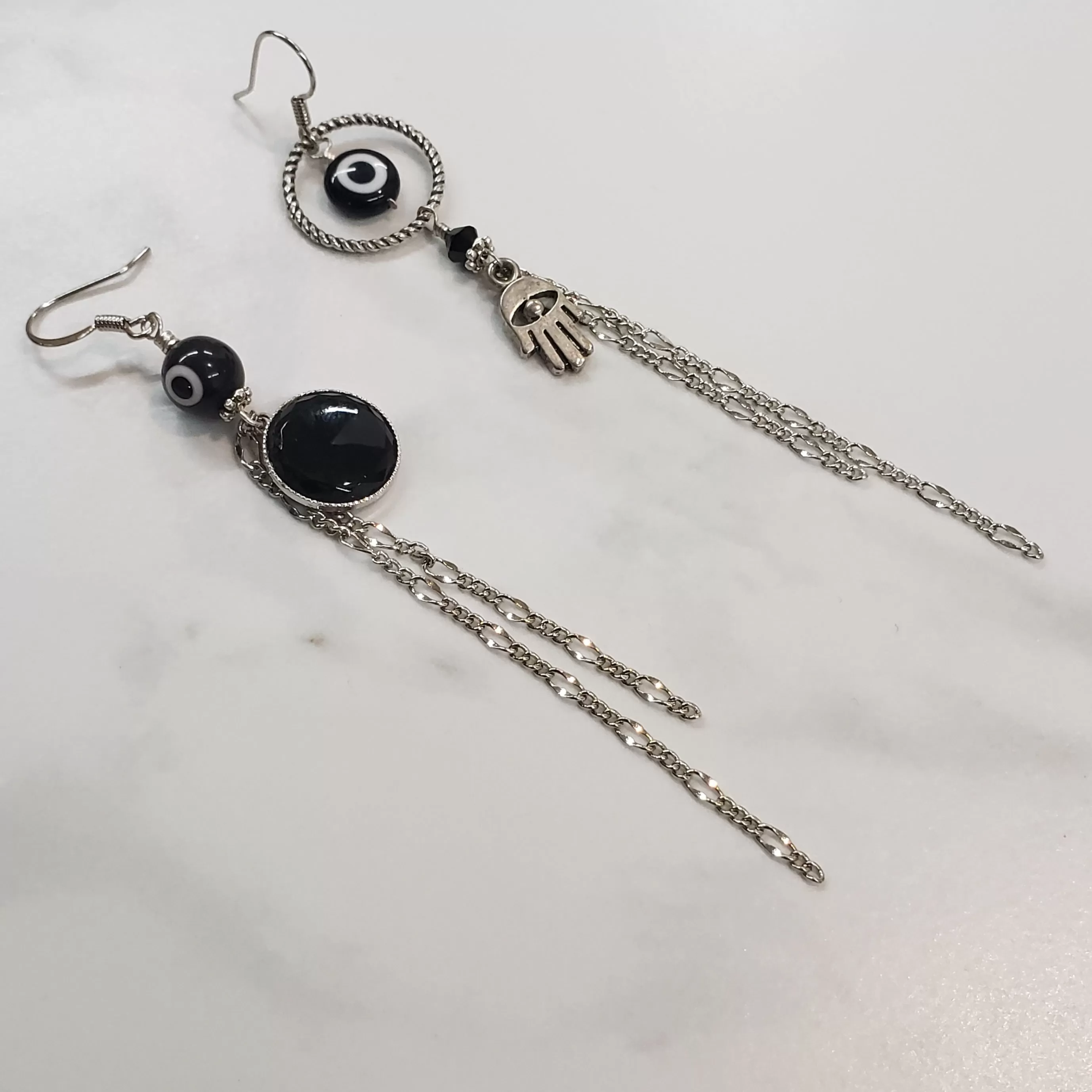 Asymmetric Evil Eye Earrings - Jet