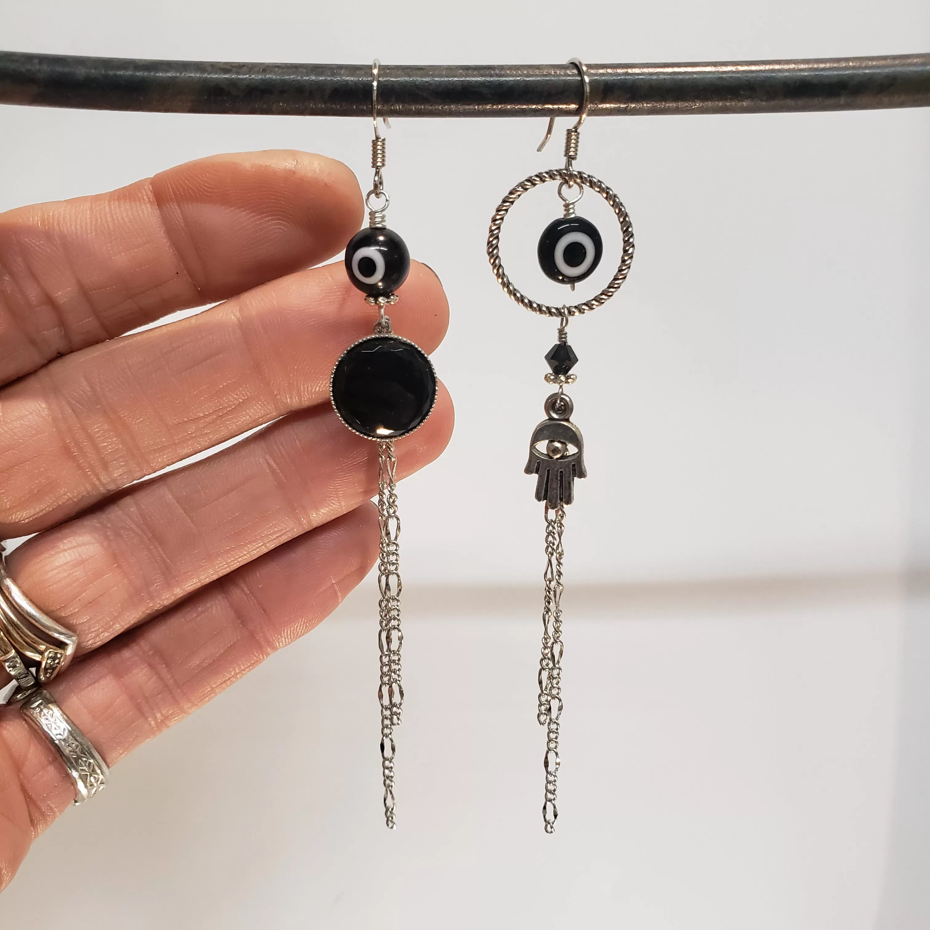 Asymmetric Evil Eye Earrings - Jet