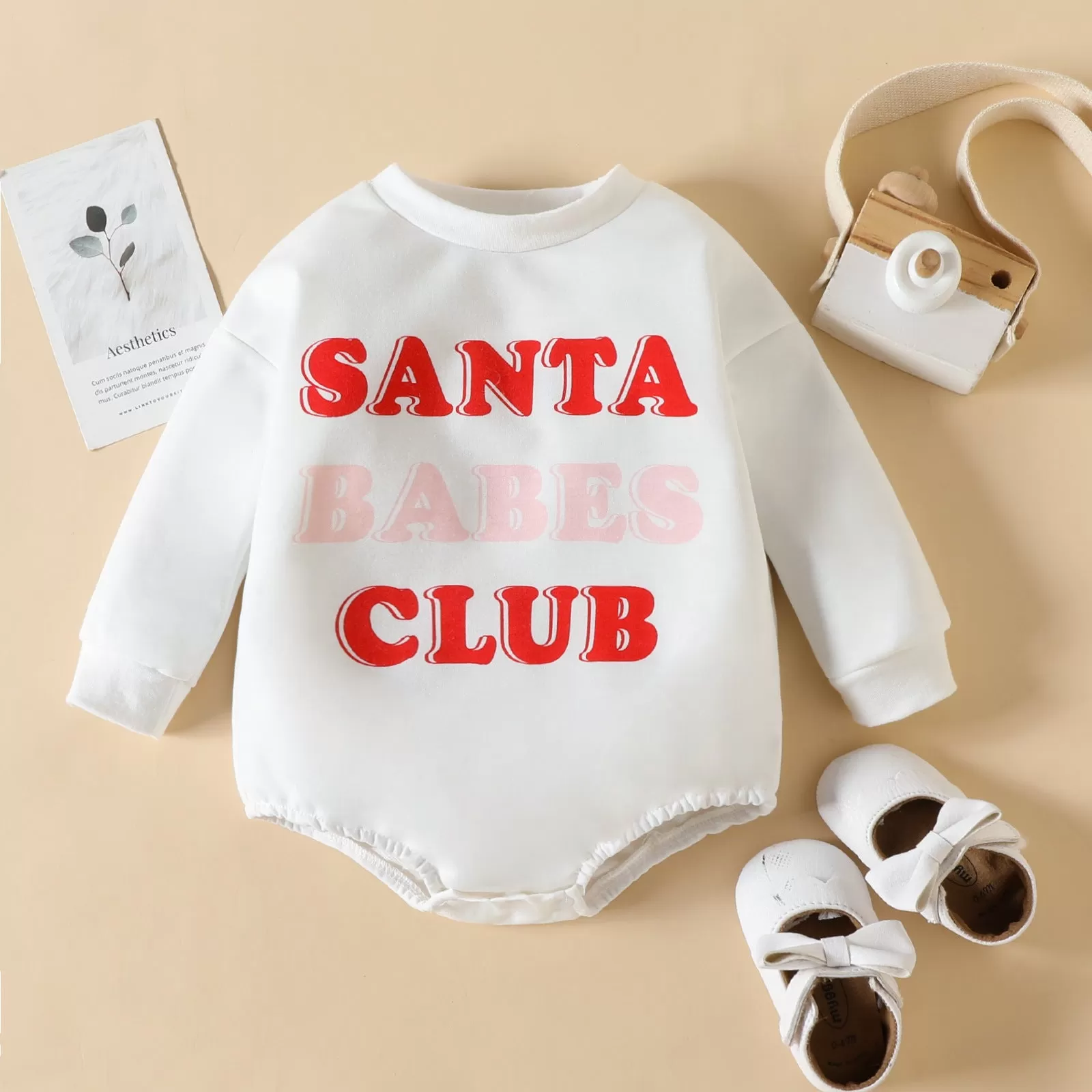 Baby Boys Girls Solid Color Letter Print Round Neck Long Sleeve One-piece Crawl Suit