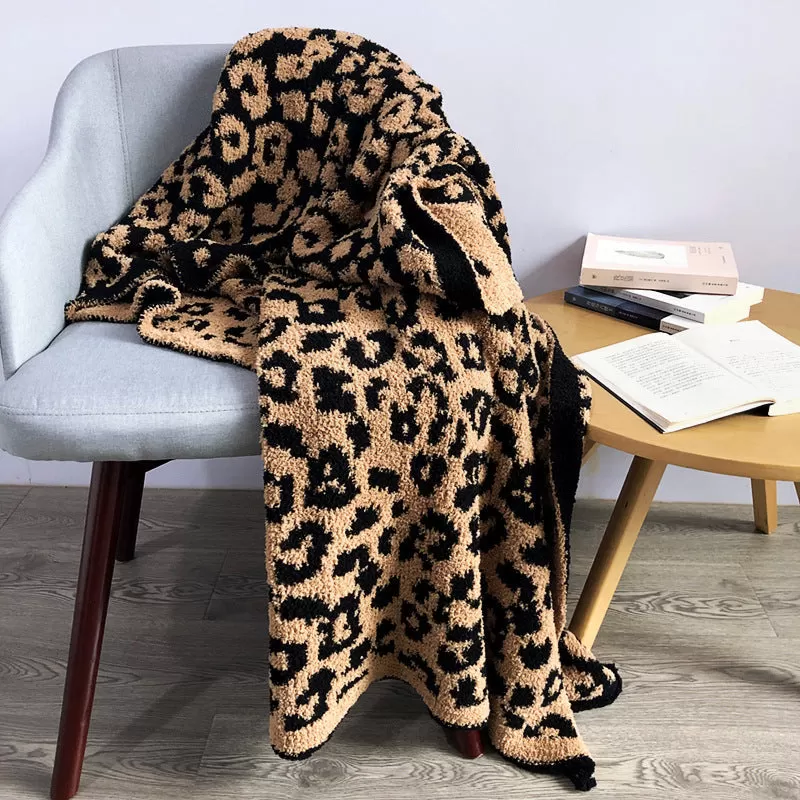 Baby Leopard Print Suede Jacquard Knitted Blanket