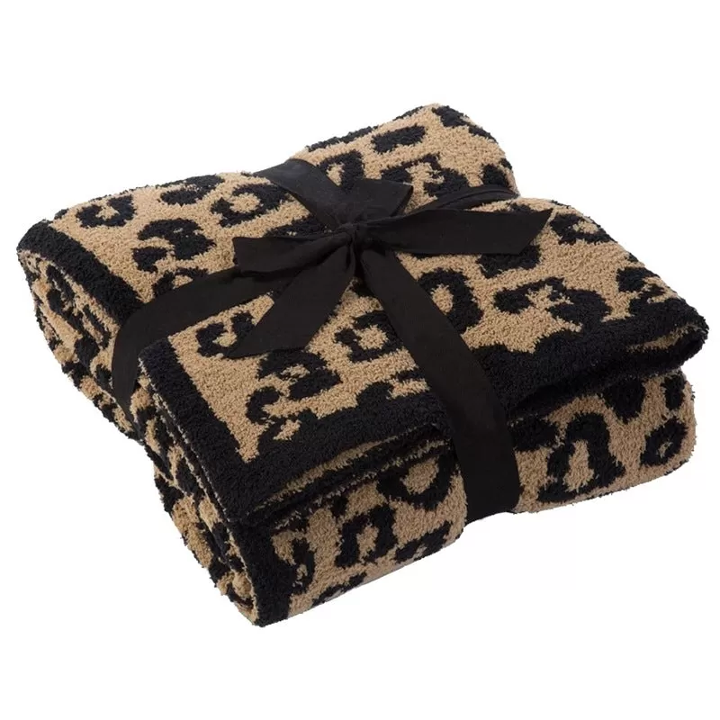 Baby Leopard Print Suede Jacquard Knitted Blanket