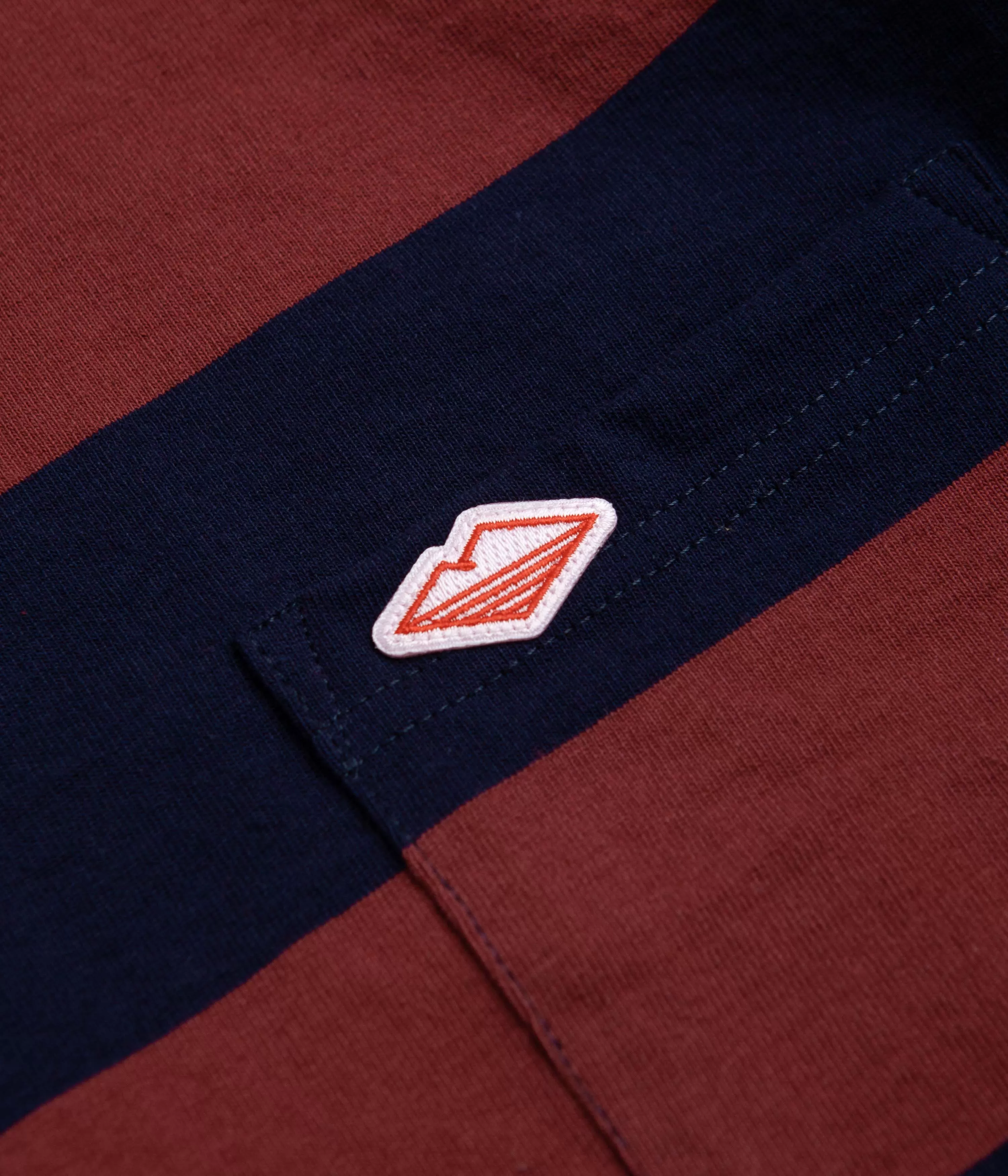 Battenwear Pocket Rugby T-Shirt - Navy / Maroon Stripe