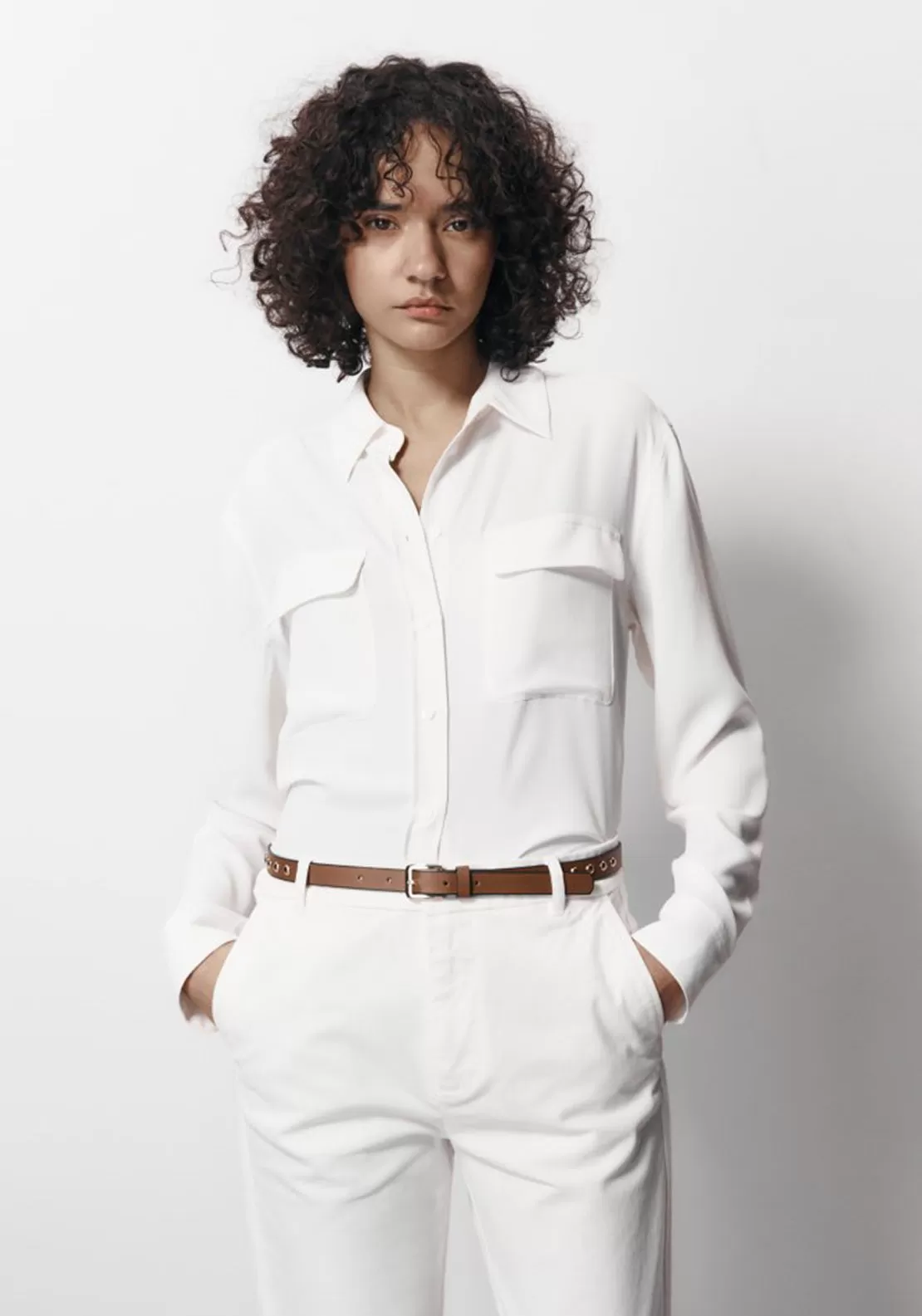 Belted chinos - White