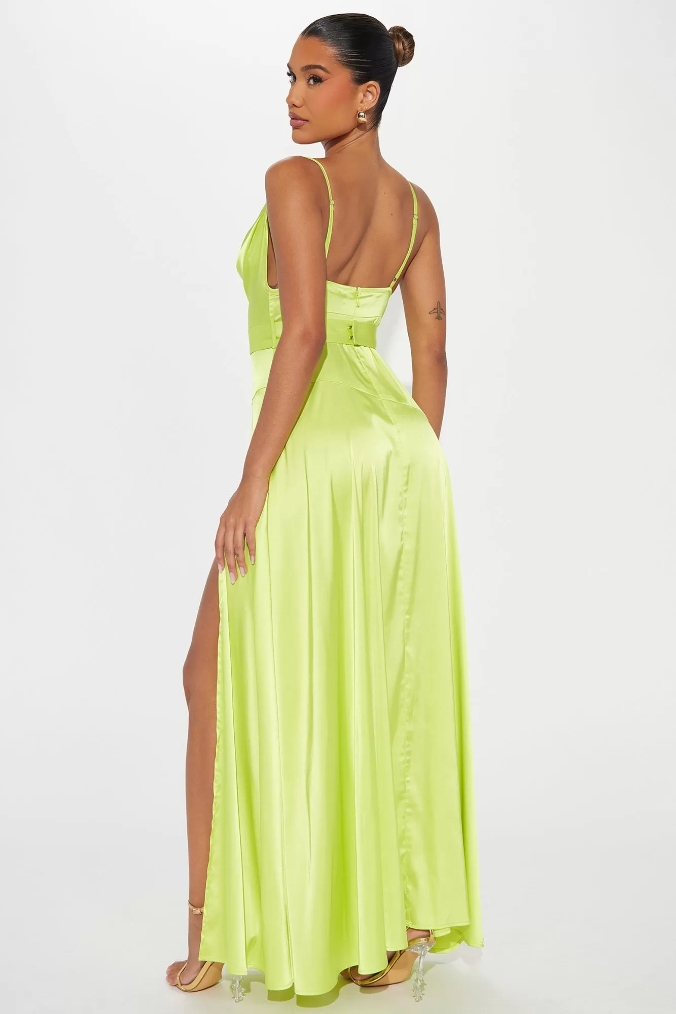 Big Entrance Satin Gown - Lime