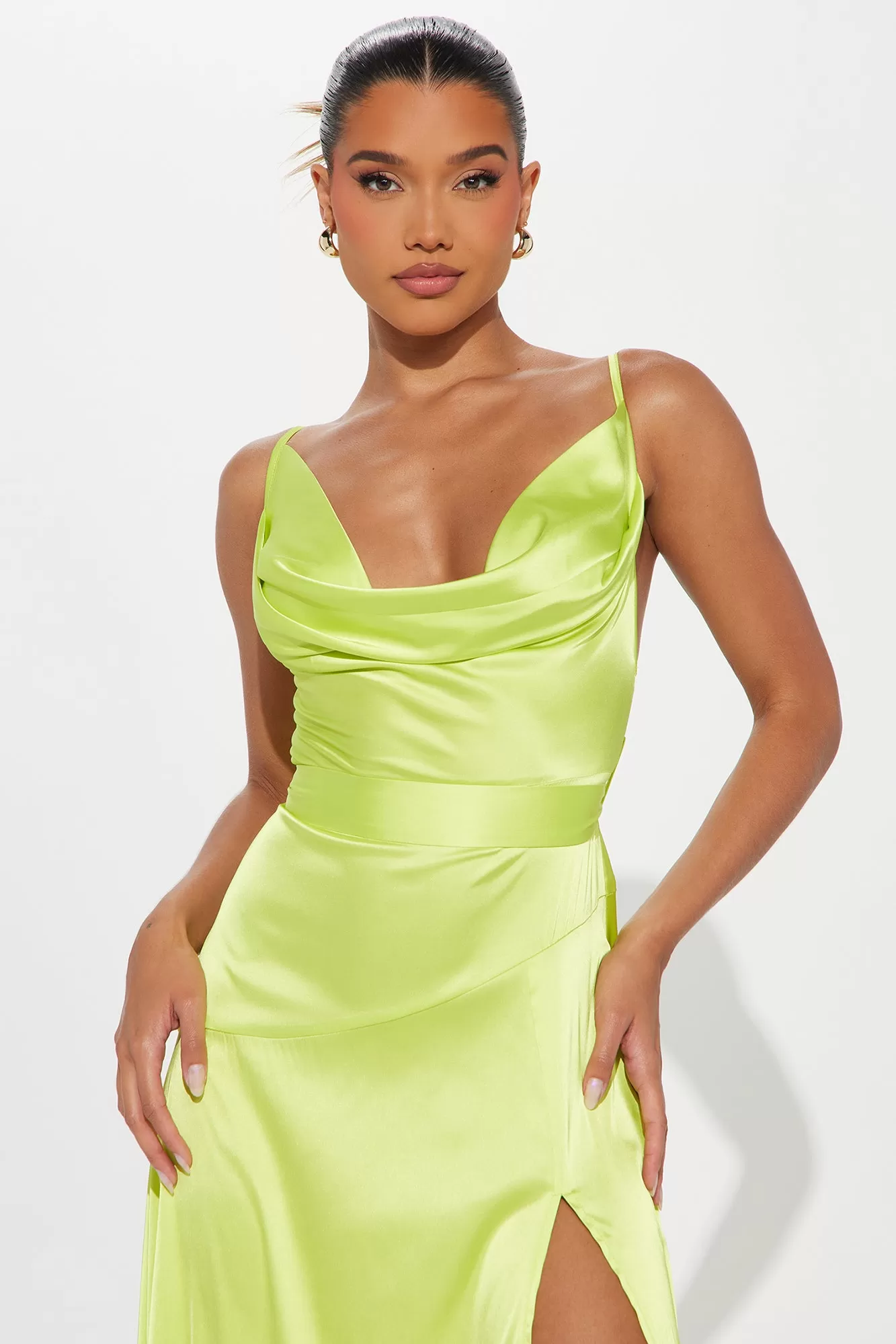 Big Entrance Satin Gown - Lime